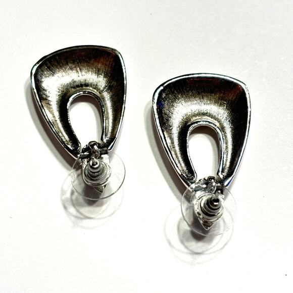 Pierced earrings silver doorknocker style long chunky hoops vintage Y2K jewelry - Picture 5 of 6